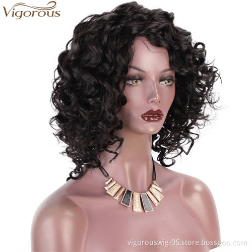 Vigorous Brazilian Wigs Short Deep Curly Human Hair Wigs for Black Women No Lace Short Bob Wig Natural color Side Part